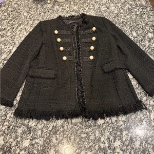 Zara Textured Black Tweed Jacket with Pearl Buttons Gorgeous “Chanel Style”